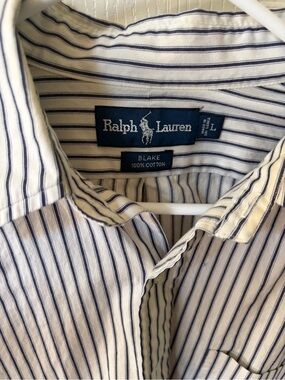 Ralph Lauren White Button-Down Shirt with Navy Stripes